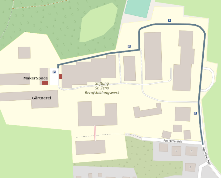 Anfahrt zu Werkstatt des MakerSpace EBE innerhalb des Campus des Berufsbildungswerks Kirchseeon